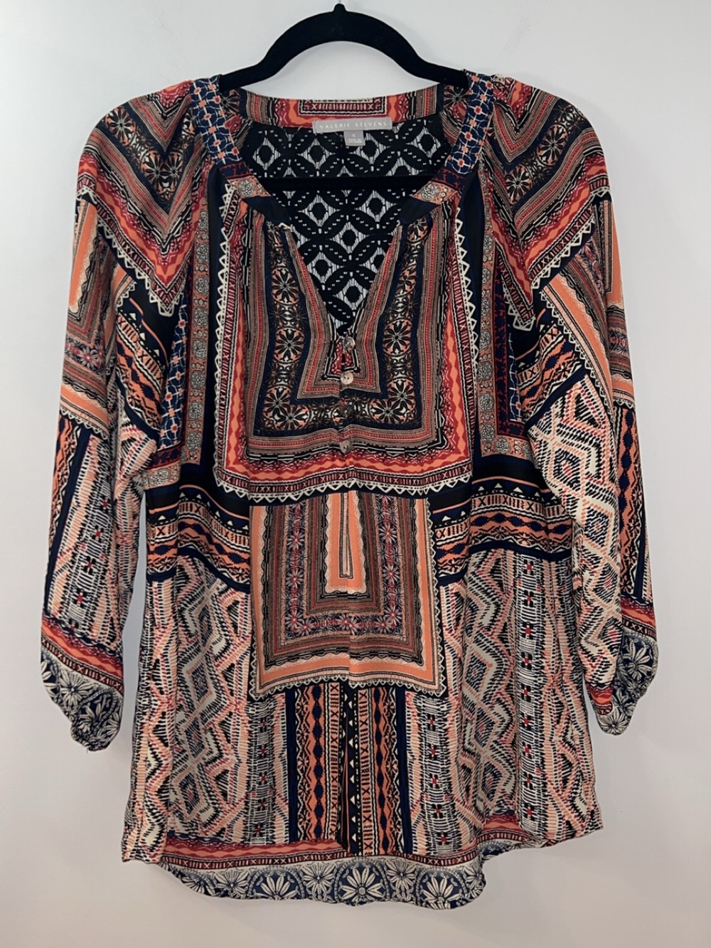 Valerie Stevens Printed Tunic Top - Navy, Coral, Cream